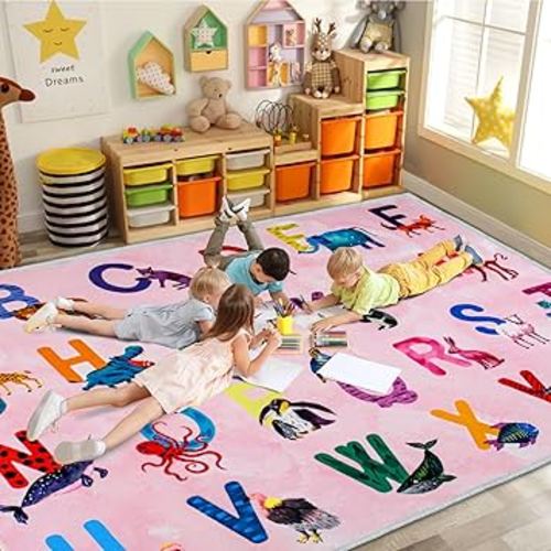 Classroom Rug Elementary Colorful Alphabet Kids Rugs for Playroom Machine Washable Nursery Rugs for ChildrenToddlers Bedroom