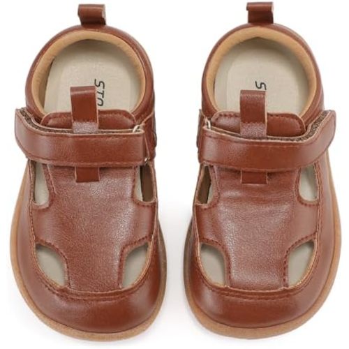 Toddler Wide Toe Box Boys Girls Sandals Baby Flats Zero Drop with Hook and Loops Non-Slip Summer School Uniform Shoes
