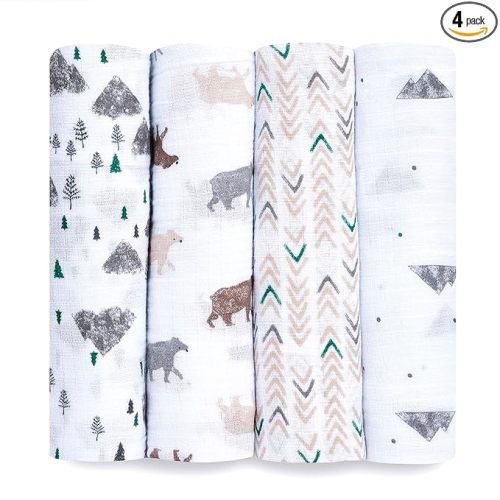 aden + anais Essentials Swaddle Blanket, Muslin Blankets for Girls & Boys, Baby Receiving Swaddles, Newborn Gifts, Infant Shower Items, Toddler Gift, Wearable Swaddling Set, 4 Pack, Bear Necessities