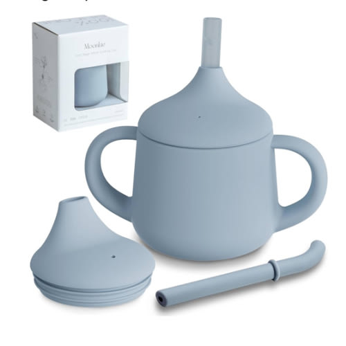 Moonkie Silicone Baby Sippy Cups | 3 Stages Training Cup Straw Cup for Infants Toddlers and Kid | 4 oz 1Pack