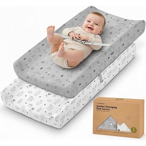 2-Pack Organic Changing Pad Covers for Girl, Boy, Neutral - 100% Cotton Changing Table Pad Cover, Soft Baby Nursery Diaper Changing Pad Sheets, Contour Changing Pads Liners,Change Pad Cover (Woodland)