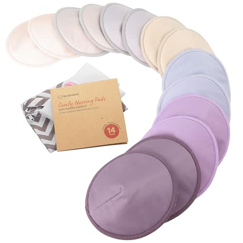 Organic Nursing Pads - 14 Washable Breast Pads for Breastfeeding, Wash Bag, Viscose Derived from Bamboo Reusable Nipple Covers for Breastfeeding Essentials, Soft & Absorbent (Violet, L 5")
