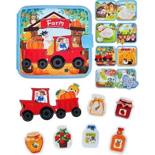 BizyKoady Montessori Busy Book for Toddlers 1-3, Felt Busy Board Farm Theme