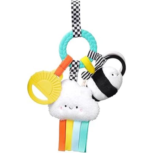 Itzy Ritzy Teething Activity Toy - Bitzy Busy Ring Infant Teething Toy Features Braided Ring & Dangling Toys, Includes Teether, Ribbons, Crinkle Sound & Jingle Bell - 0 Months & Up (High Contrast)