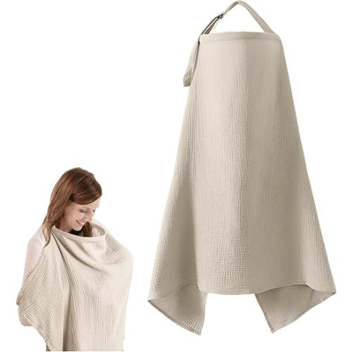 Nursing Cover Breastfeeding, Soft Breathable Cotton Nursing Cover, Multi Use Breastfeeding Cover, Baby Car Seat Stroller Cover (Grey)