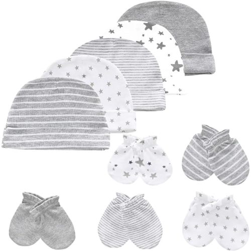 Baby Hat and Mittens Set Newborn Baby Hats Caps for Baby Boys Girls 0-6 Months 100% Cotton