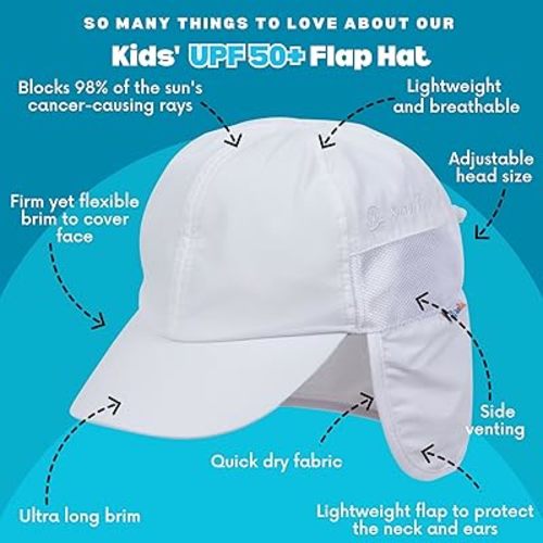 Amazon.com: SwimZip Sun Hat with Neck Flap | UPF 50+ Protection for Baby, Toddler, and Kids White: Clothing, Shoes & Jewelry