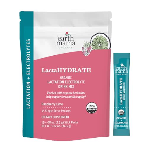Earth Mama Organic LactaHYDRATE Lactation Hydration Drink Mix - 3.35 oz - USDA Certified Organic Electrolyte Drink with Herbs - Used to Help Support Breastmilk Supply for Breastfeeding & Pumping Moms