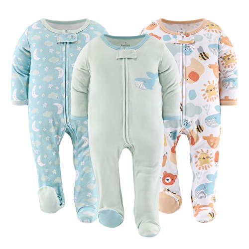 The Peanutshell Sleep n Play Footed Baby Pajamas Sleepwear Set, 0-3 Months, Sunshine Neutral, 3-Pack