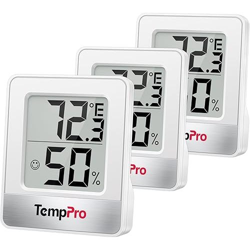 TempPro TP49 3 Pieces Digital Hygrometer Indoor Thermometer Humidity Meter Mini Hygrometer with Temperature and Humidity Monitor Outdoor and Room Thermometer Weather Station (Previously ThermoPro)