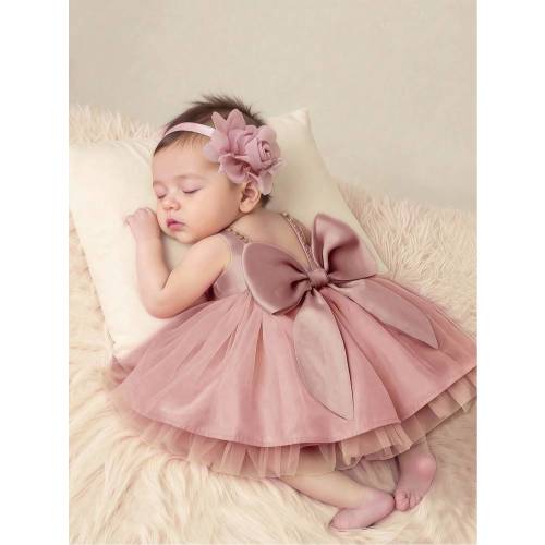 SHEIN 2Pcs Set Newborn Girl Pearl Style Dress With Rose Flower Headband Baby Photo Shooting Outfits Infant 1 Month 100 Days Taking Picture Costume Fall Winter | SHEIN USA