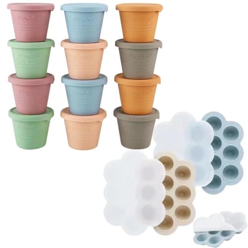 PandaEar 12 Pack Silicone Baby Food Storage Containers & 2 Pack Baby Food Freezer Tray