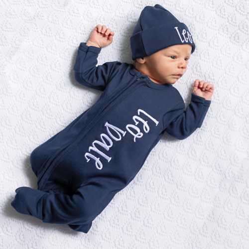 Baby Boy Clothes Gift For Newborn Baby Boy Coming Home Outfit For Boy Embroidered newborn romper with name Newborn photo outfit Newborn Hat
