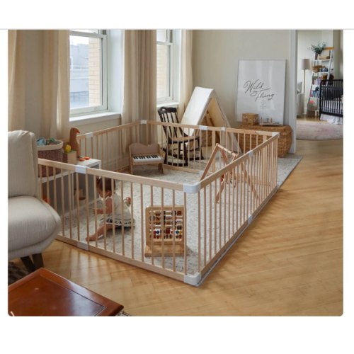 HARPPA Wooden Baby Gate Playpen | Non-Toxic Foldable DIY Adjustable Play Yard for Infants & Toddlers – Natural Finish Baby Fence for Small & Large Spaces