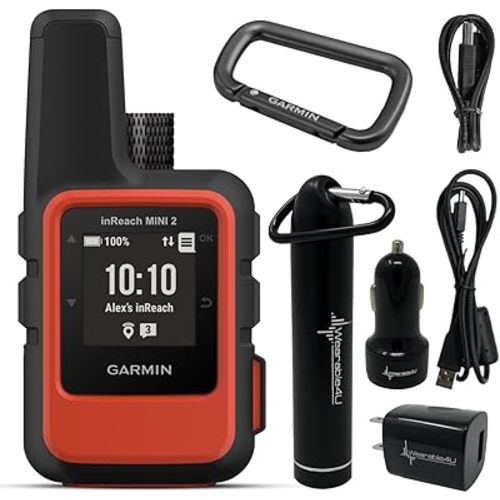 Wearable4U - Garmin inReach Mini 2 Satellite Communicator (Flame Red) with Power Pack Bundle