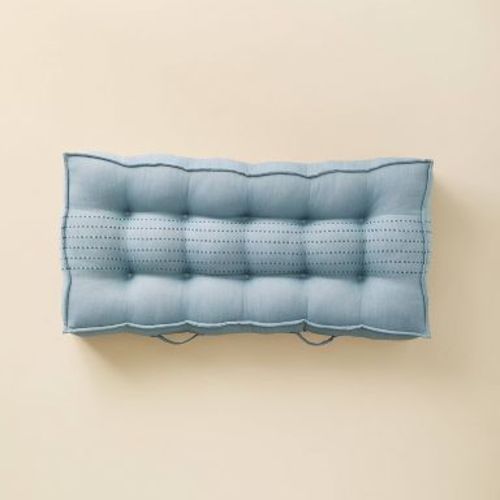 52"x24"x6" Rib Stripe Woven Chambray French-Style Indoor/Outdoor Floor Cushion Blue - Hearth & Hand™ with Magnolia