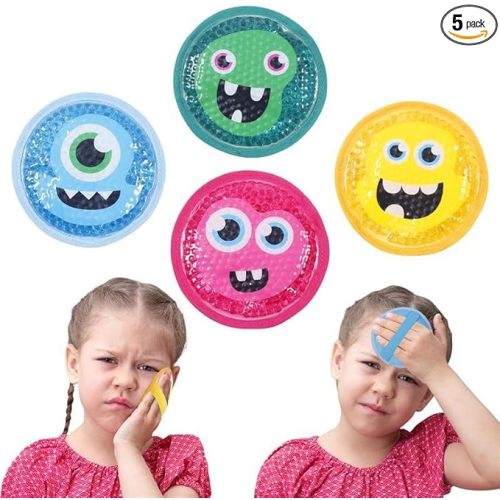 Magic Gel Kids Ice Packs for Boo Boos - Pack of 4 - Reusable Soft Ice Packs for Kids - Small Squishy Gel Pack for Baby or Toddler - Fun Cute Monster Design