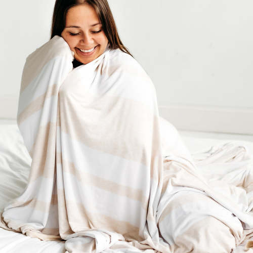 Heather Oatmeal Stripe Bamboo Viscose Oversized Cloud Blanket® - Little Sleepies