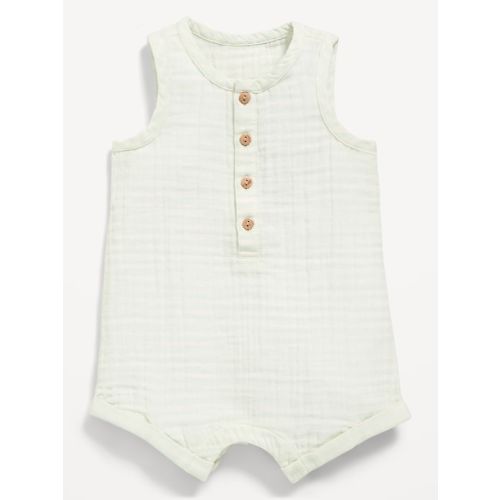 Sleeveless Double-Weave Henley One-Piece Romper for Baby
