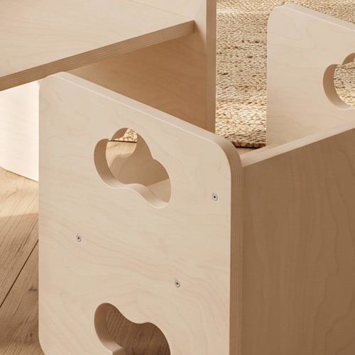 Qaba Montessori Wooden Kids Table & Chair Set, 3 Heights, Natural