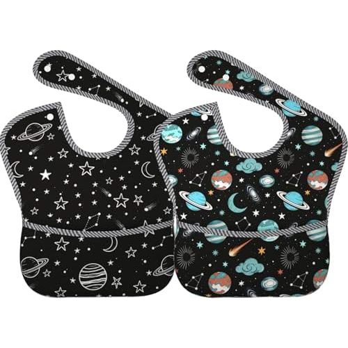 Bibs Cute Baby Stuff 2Packs for 6-24 Months Waterproof Washable Fabric