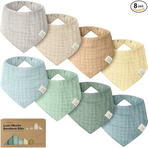 KeaBabies 8-Pack Muslin Baby Bibs for Boys, Girls - Muslin Bandana Drool Bibs for Baby Girl & Boy, Drooling Newborn, Teething Toddler, Infant 0-36 Months, Soft Cotton Extra Absorbent (Mirage)