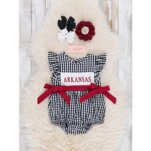 Arkansas Smocked Gingham Bubble Romper