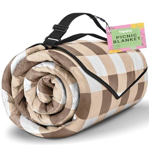 TigeJoy Extra Large Picnic Blanket Waterproof Foldable 80''x80'', Outdoor Picnic Mat Beach Blanket Sandproof for Park, Grass, Travel, Hiking, Camping Essentials, Gingham Picnic Blanket