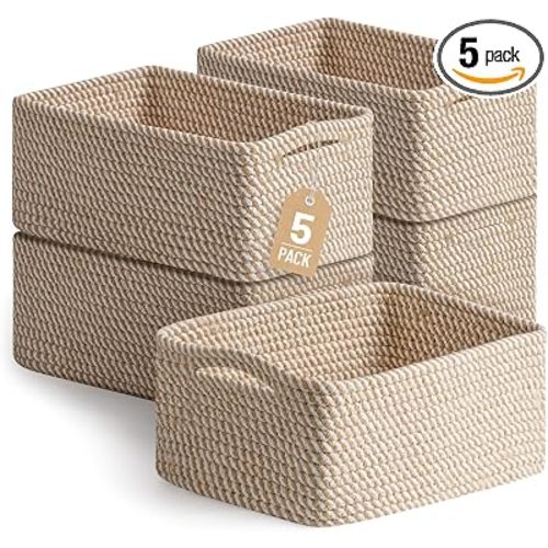 5 Pack Small Woven Storage Baskets for Shelves, Gift Baskets Empty
