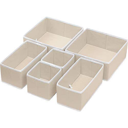 Simple Houseware Foldable Cloth Storage Box Closet Dresser Drawer Divider Organizer Basket Bins for Underwear Bras, Beige (Set of 6)