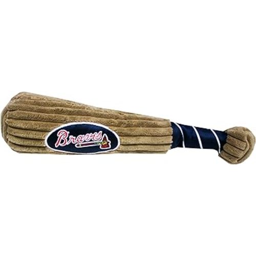 MLB Atlanta Braves Baseball Bat Toy for DOGS & CATS. Soft Corduroy Plush Dog Toy with Inner SQUEAKER, MLB Chew Toys for Dogs or Cats. Durable Fun Interactive Dog Toy with Team Names and Logo