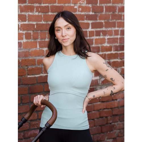 Ribbed Bamboo Racerback Nursing Tank | Dusty Blue Green