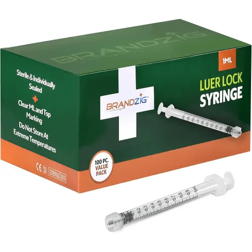 1ml luer lock syringe (No Needle) - Sterile, Individually Wrapped - 100 Pack - for Professional & Personal Use