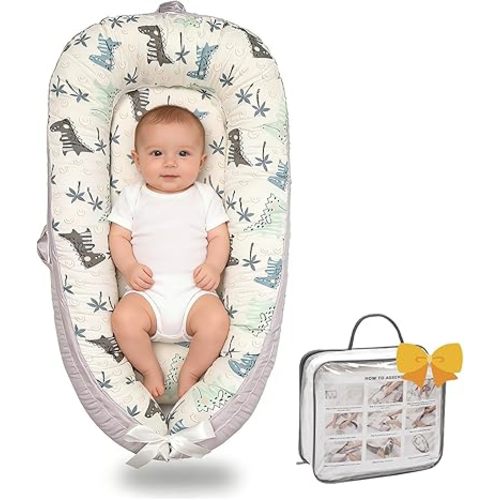 Infant Support Cushion-Breathable and Soft Organic 100% Cotton, Portable Tummy Time Mat with Removable Support Cushion Cover, Floor Baby Support Cushion for Newborn - Dinosaur World