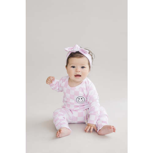 Checkered Smiley Lounge Set | Pink