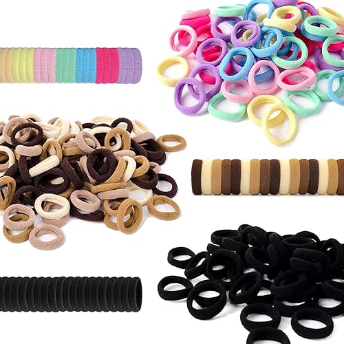 300Pcs Baby Hair Ties Soft Nylon Seamless Small Elastics Ponytail Holders for Little Girls Toddler Kids Teens Women, No Pull No Damage Hair Bands Accessories, 12 Colors, Diameter 0.8In, BlueZOO