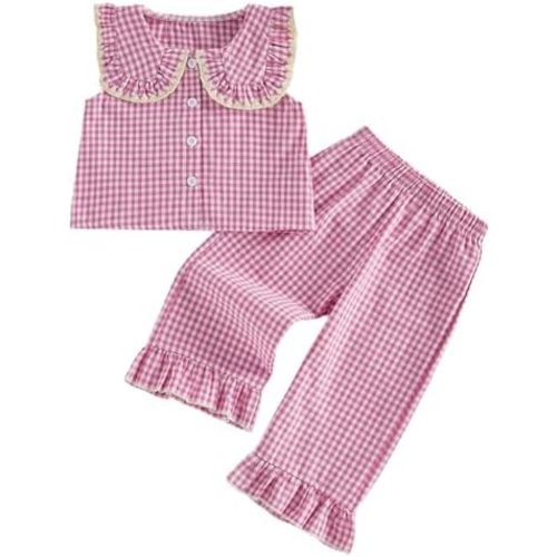 Toddler Baby Girl Outfits Sleeveless Rugby Game Day Shirt Tops Plaid Pants