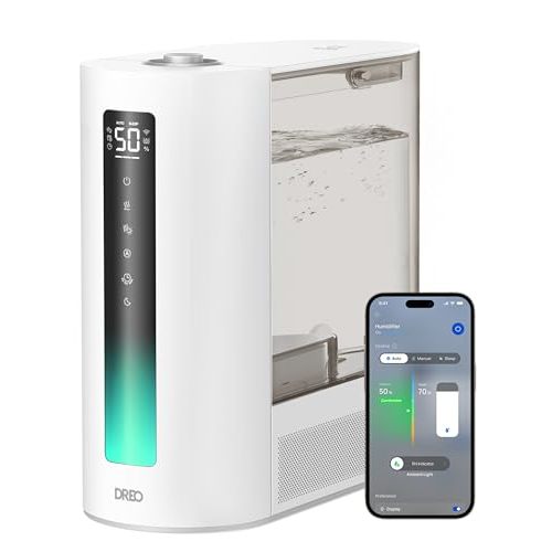 DREO 6L Smart Humidifiers for Bedroom, Warm & Cool Mist for Large Room | 60-Hour Quiet Runtime, 500ML/H Output, Smart Humidity Sensor, Indicator Light, App Control, Works with Alexa & Google, White