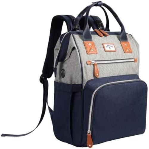 Diaper Bag Backpack: Tote Baby Bag for Boy and Girl, Large Mommy Bag Insulated Pockets Charger Holes for Men and Women, Nappy Bag for Baby Airplane Traveing Blue Grey