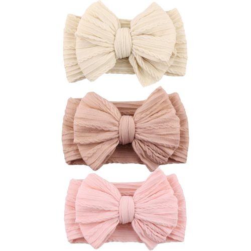 BQUBO Handmade Baby Headbands Soft & Stretchy Hair Bands with Bows Nylon Bows Hairbands for Girls Newborn Infant Toddlers Hair Accessories 3 pack