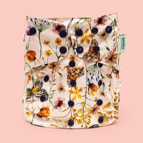 Floral: Essentials Pocket Cloth Diaper with Athletic Wicking Jersey, Grows with your Baby - Monarch