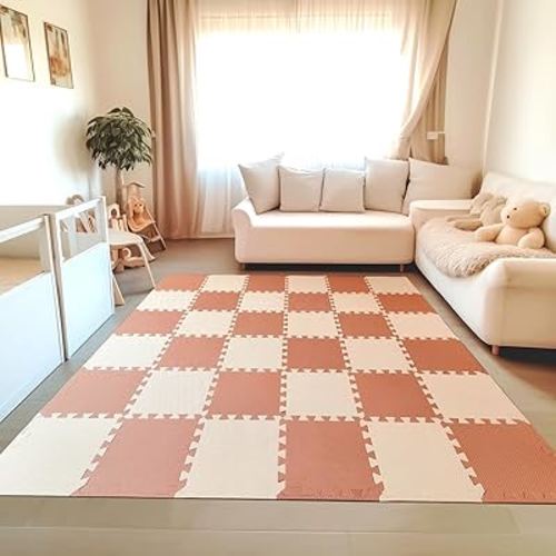 TCBunny Kids Soft EVA Foam Jigsaw Puzzle Play Mat, 18 Interlocking Tiles and Edges Baby Play Mat, for Kids Gym, Nursery, Playroom, Pet Mat, Total Floor Coverage 16 Sq Ft