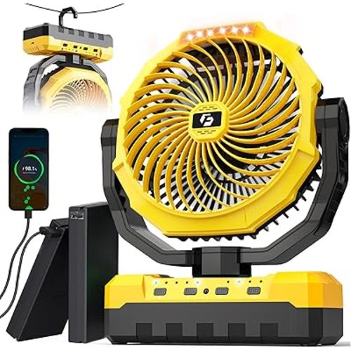 36000mAh Portable Camping Fan - 120HRS Rechargeable Fan with Detachable Battery with LED & Remote - 4 Speeds Battery Powered for Tent,Travel, Office, Jobsite