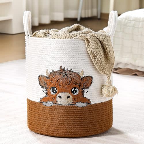 Honeydak Pink Laundry Basket Hamper Coquette Laundry Basket Embroidered Cotton Rope Pink Hamper 15 x 17.7 Inches Toy Box Large Coquette Decor Teen Girls Room Storage for Clothes Organization