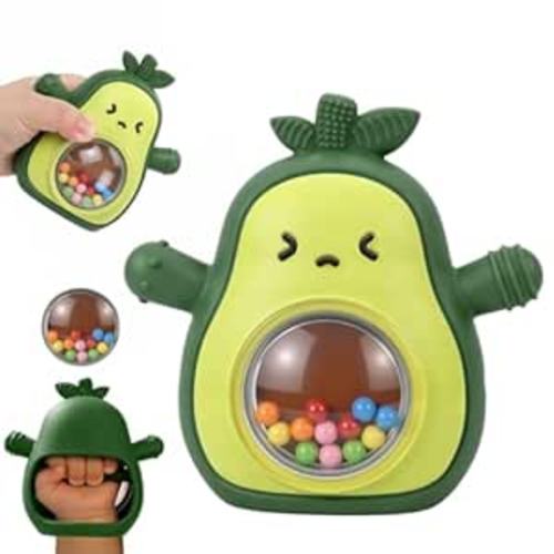 Baby Rattle Teething Toys Silicone Avocado Teething Mitten Sensory Toys for Grasping Chewing Sucking Hearing Needs-Baby Teether for Teething Relief-BPA Free Infant Toys Baby Shower Gifts (Green)