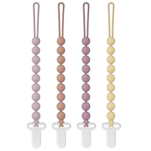 Pacifier Clips Silicone, 4-Pack Pacifier Holder Clip with Stylish Round Design, 100% Food Grade Silicone, Safe Essentials for Newborns Baby Boys and Girls