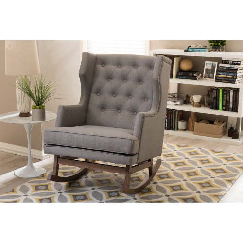 Iona Mid-century Grey Fabric Upholstered Button-tufted Wingback Rocking Chair