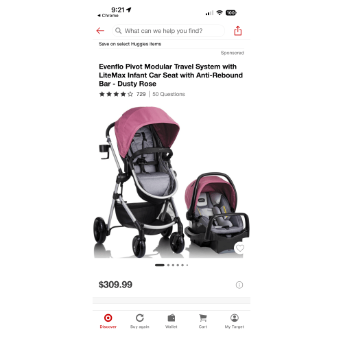 Evenflo Pivot Modular Travel System with LiteMax Infant Car Seat with Anti-Rebound Bar