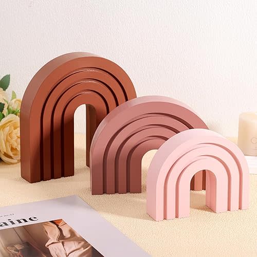Joottuan 3 Set Pink Boho Shelf Decor Wood Arch Ends