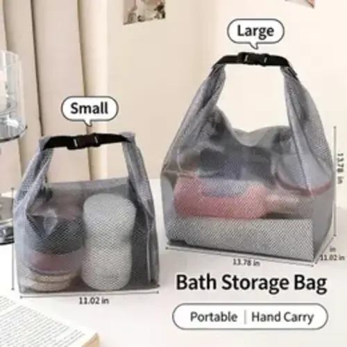 2 Pack Waterproof Mesh Shower Caddy Bags Set (Large Small), Transparent Portable Toiletry Tote with Buckle Handle, Large Capacity Quick Dry Bath Storage Organizer for Gym Travel Bathroom Dorm - TikTok Shop